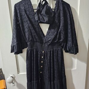 Black Lace Button-Front Mini Dress